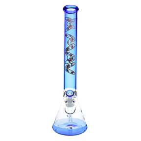 MAV Glass Ink Blue Koi 18" Beaker Bong with Koi Fish Design - Front View