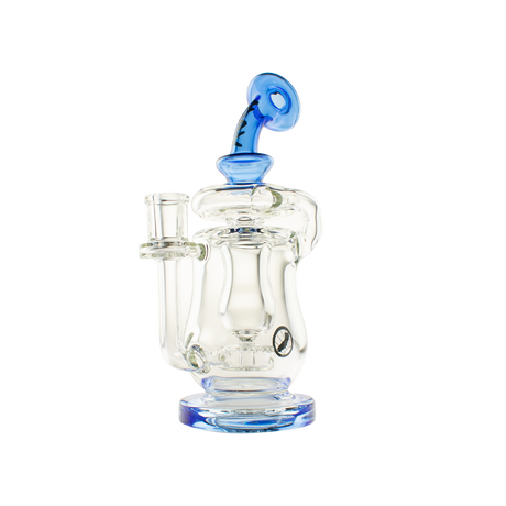 MAV Glass Lido Recycler Dab Rig in Blue with Quartz Beaker Design, Front View on White Background
