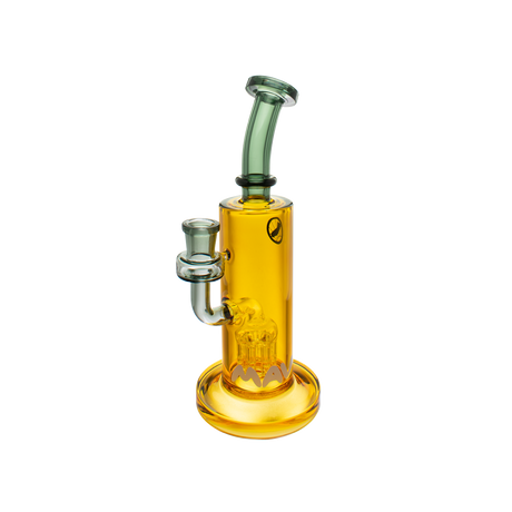 MAV Glass Long Beach Rig in Smoke and Gold variant, 7" tree percolator dab rig with glass on glass joint