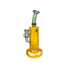 MAV Glass Long Beach Rig in Smoke and Gold variant, 7" tree percolator dab rig with glass on glass joint