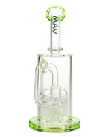 MAV Glass - 12 Arm Sycamore Tree Perc Bong with green accents, front view on white background