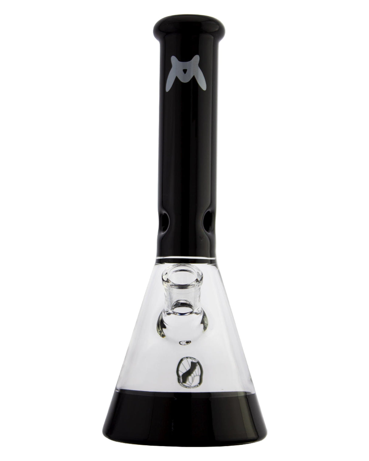 MAV Glass 12'' Full Color Beaker Bong in Black with Clear Base, Front View, 45 Degree Joint