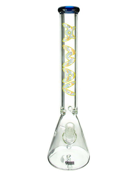 MAV Glass 18" 9mm Special Decal Beaker Bong in Rainbow, Front View with Heavy Wall Glass