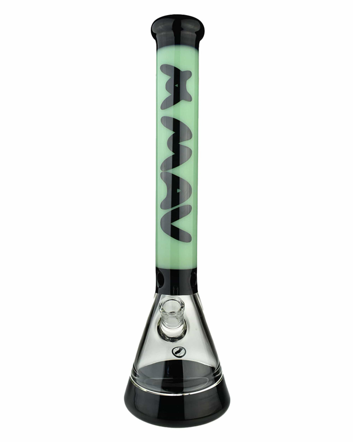 MAV Glass 18'' Hermosa Beaker Bong in Seafoam Black with Slitted Percolator, front view on white background
