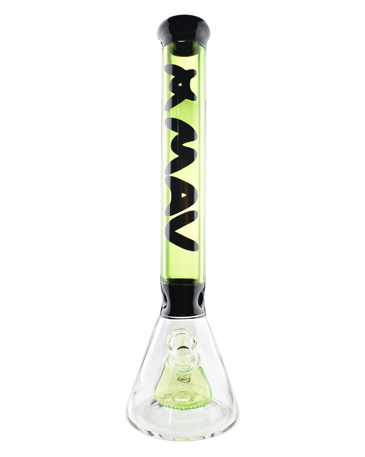 MAV Glass 18'' Redondo Pyramid Perc Beaker Bong in Black Ooze, front view on white background
