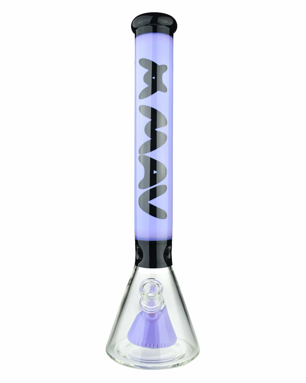 MAV Glass 18'' Redondo Beaker Bong with Pyramid Perc, Black and Purple Design, Front View