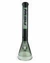 MAV Glass 18'' Two Tone Zebra Beaker Bong, black and clear with slitted percolator, front view on white background