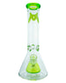 MAV Glass - 7mm Thick Beaker with Slitted Pyramid Perc in Green, Front View on White Background