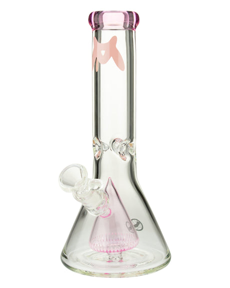 MAV Glass - 7mm Thick Beaker with Slitted Pyramid Perc in Pink, Front View