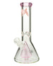 MAV Glass - 7mm Thick Beaker with Slitted Pyramid Perc in Pink, Front View