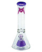 MAV Glass - 7mm Thick Purple Beaker with Slitted Pyramid Perc, Front View on White Background