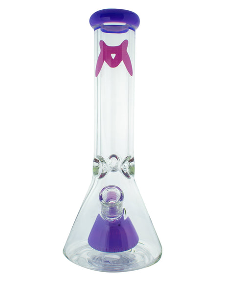 MAV Glass - 7mm Thick Purple Beaker with Slitted Pyramid Perc, Front View on White Background