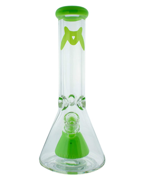 MAV Glass - 7mm Thick Green Slitted Pyramid Perc Beaker, Front View on White Background