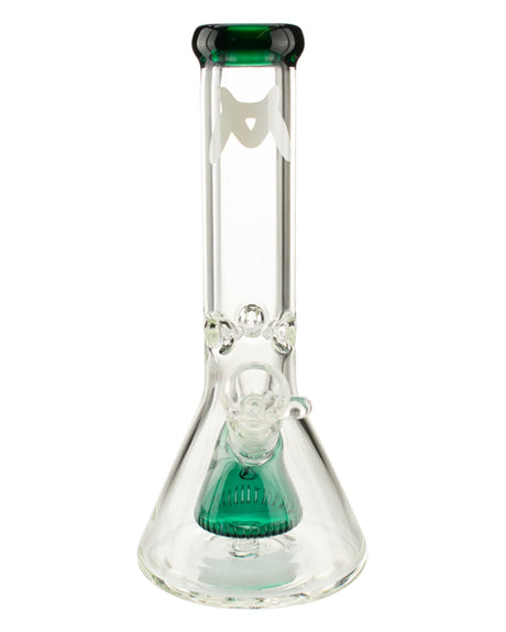 MAV Glass 7mm Thick Teal Beaker with Slitted Pyramid Perc, Front View on White Background