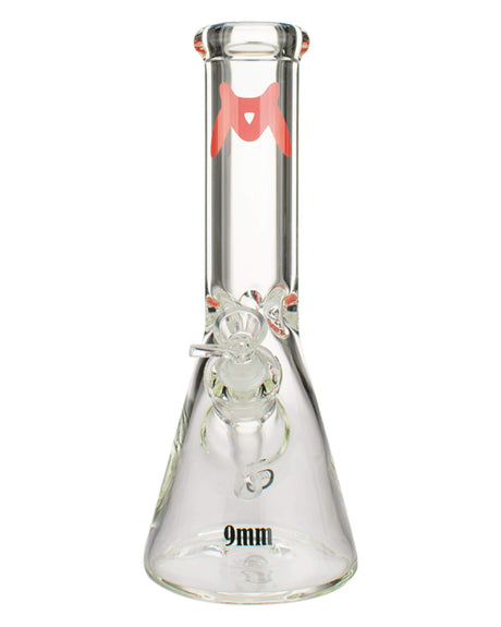 MAV Glass - 9mm Classic Beaker Bong in Clear with Red Accents, Front View