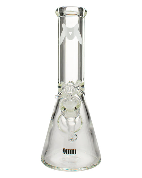 MAV Glass - 9mm Classic Beaker Bong in Clear with White Accents, Front View, 12" Height