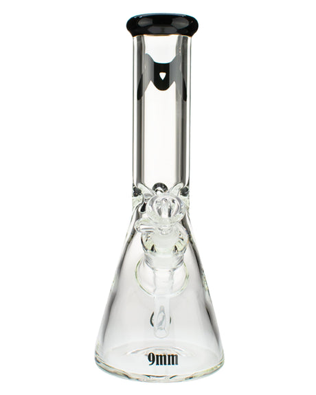MAV Glass 9mm Classic Beaker Bong in Black Accent, Front View, 12" Height for Dry Herbs