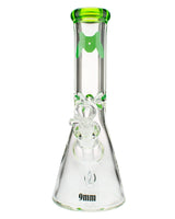 MAV Glass 9mm Classic Beaker Bong in Ooze color with heavy wall design and slitted percolator, front view