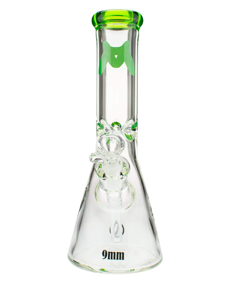 MAV Glass 9mm Classic Beaker Bong in Ooze color with heavy wall design and slitted percolator, front view