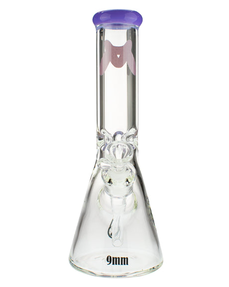 MAV Glass 9mm Classic Beaker Bong, Purple Accent, Front View, Thick Borosilicate Glass