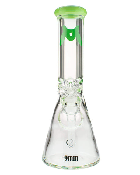 MAV Glass - 9mm Classic Beaker Bong with Slime Color Accents, Front View, for Dry Herbs