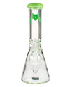 MAV Glass - 9mm Classic Beaker Bong with Slime Color Accents, Front View, for Dry Herbs