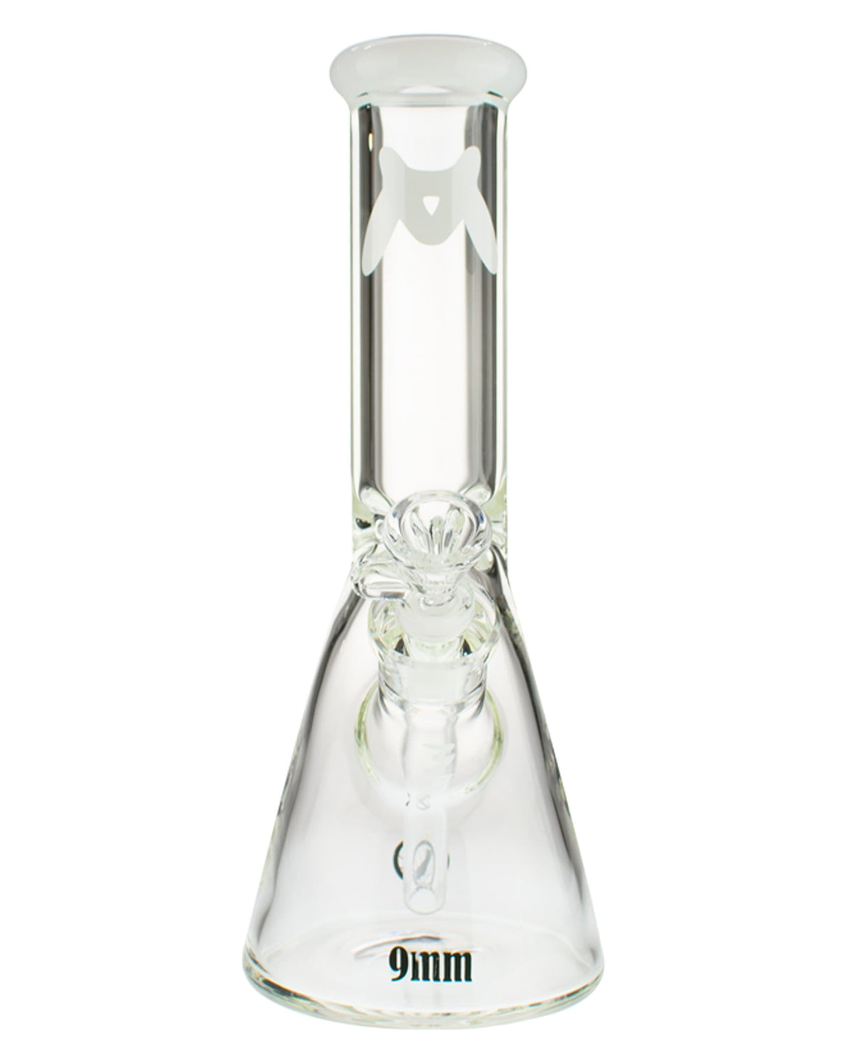 MAV Glass - 9mm Classic Beaker Bong in Clear with White Accents, Front View on White Background