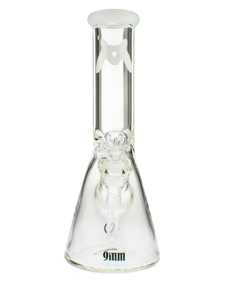 MAV Glass - 9mm Classic Beaker Bong in Clear with White Accents, Front View on White Background