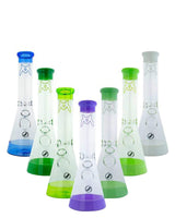 MAV Glass - Accent Color Beaker Bongs in various colors, front view, 12" tall, for dry herbs