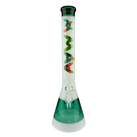 MAV Glass 18" Cactus Teal & White Beaker Bong with intricate design, front view on white background