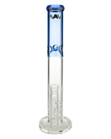 MAV Glass Honeycomb Perc Straight Tube Bong in Clear with Blue Accents, Front View