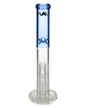 MAV Glass Honeycomb Perc Straight Tube Bong in Blue, Front View on White Background