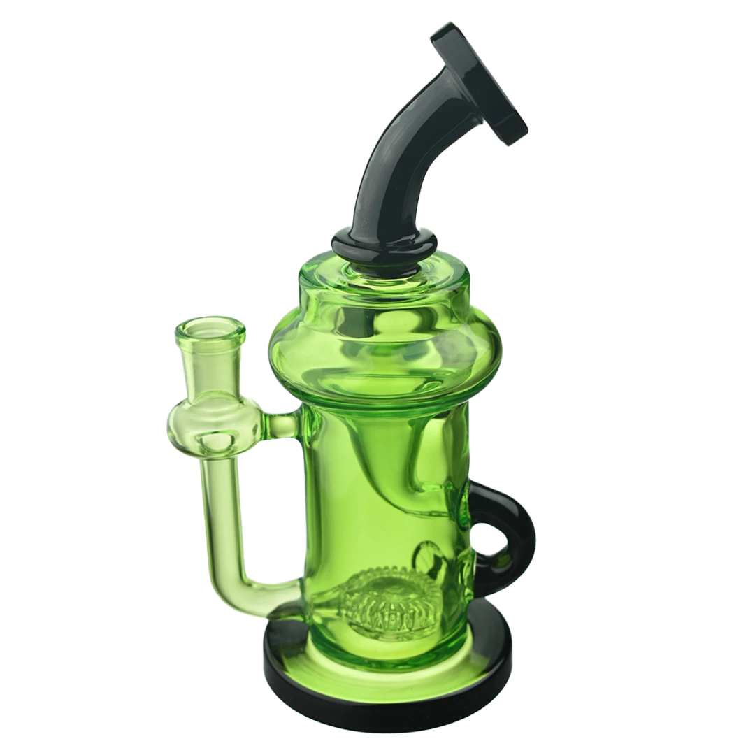 MAV Glass Monterey Recycler Dab Rig in vibrant green with cyclone percolator, front view on white background