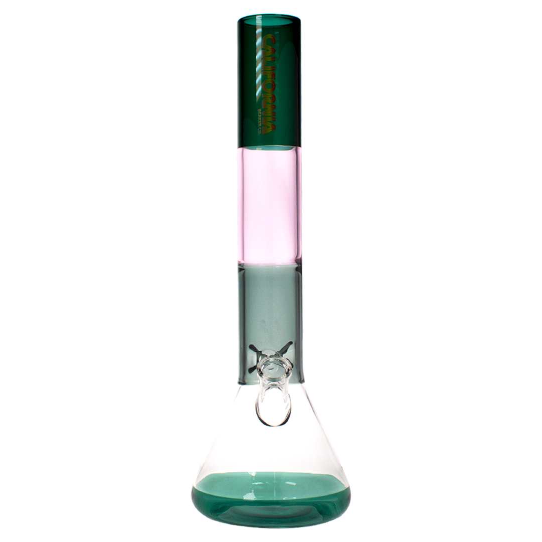 MAV Glass - 15" California Beaker Bong in Pink and Green - Front View