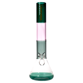 MAV Glass - 15" California Beaker Bong in Pink and Green - Front View