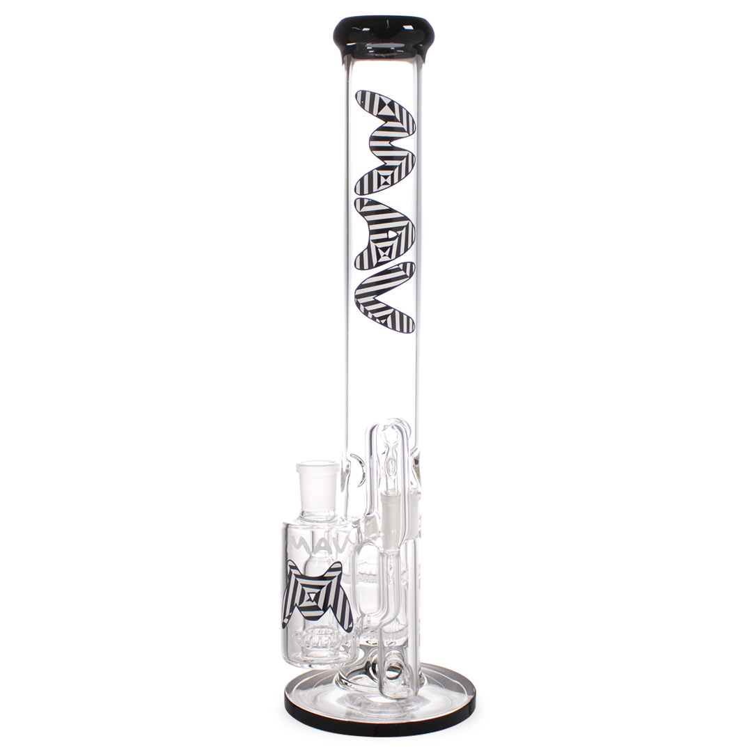 MAV Glass 18" Triple Honeycomb Bong with Ashcatcher in Black & White, Front View