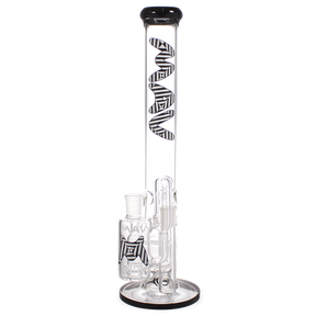 MAV Glass 18" Triple Honeycomb Bong with Ashcatcher in Black & White, Front View