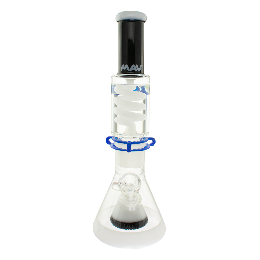 MAV Glass - 14" 2 Tone Black & White Beaker Bong with Slitted Pyramid Percolator and Freezable Coil