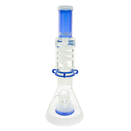 MAV Glass - 2 Tone Blue & White Freezable Coil Beaker Bong with Slitted Pyramid Percolator