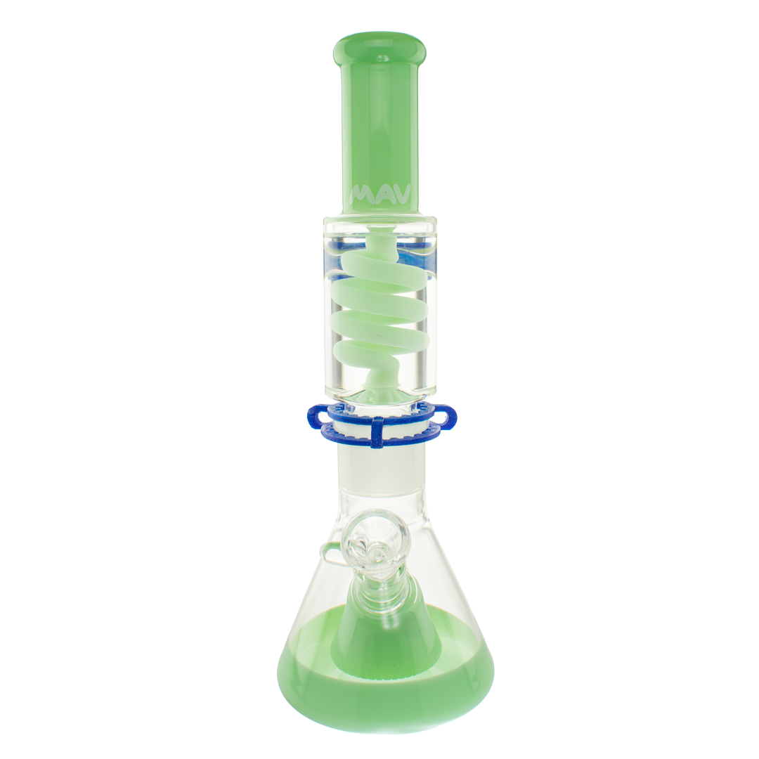 MAV Glass - 2 Tone Green & Clear Beaker with Freezable Coil System and Slitted Pyramid Perc