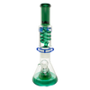 MAV Glass - 2 Tone Teal & Green Pyramid Beaker with Freezable Coil, Slitted Percolator, Front View