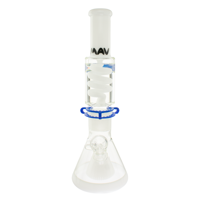 MAV Glass - 14" White 2 Tone Beaker with Freezable Coil and Slitted Pyramid Perc, Front View