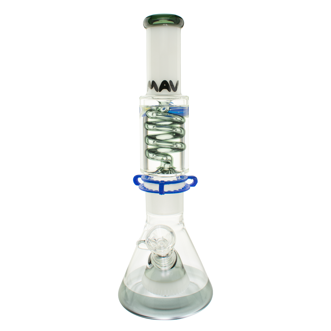 MAV Glass - 2 Tone White & Smoke Beaker Bong with Slitted Pyramid Percolator and Freezable Coil
