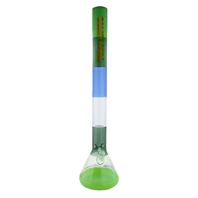 MAV Glass - 24" California Beaker Bong in Teal & Purple with Clear Base - Front View