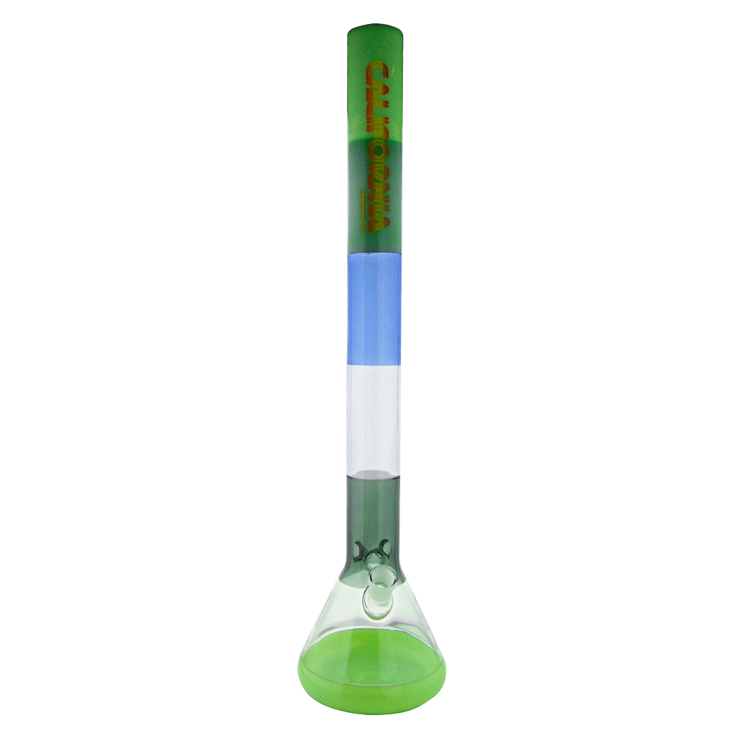 MAV Glass - 24" California Beaker Bong in Teal & Purple with Clear Base - Front View