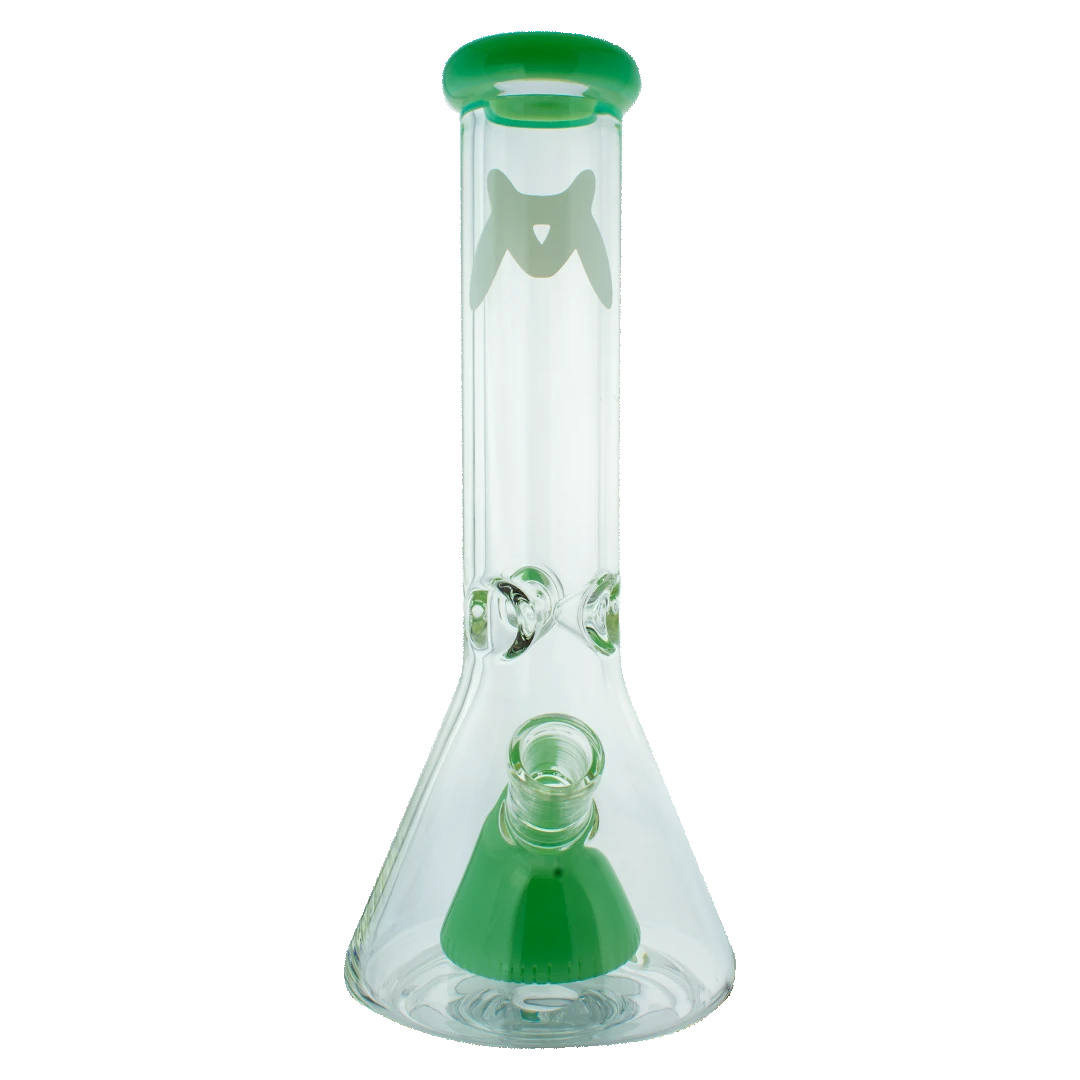 MAV Glass 12" Pyramid Beaker Bong, 7mm thick with 18-19mm joint, front view on white background
