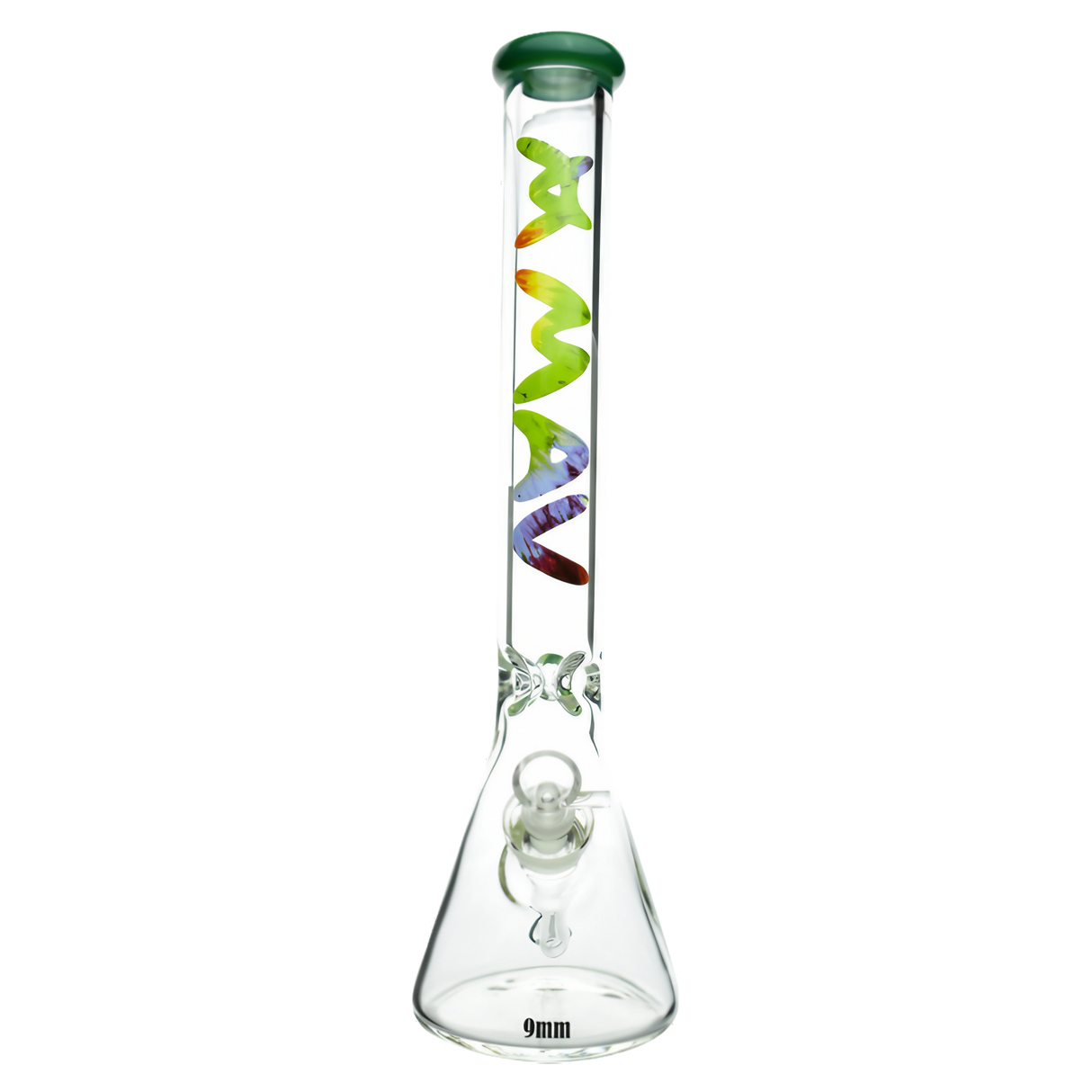 MAV Glass - 9mm Thick Forest Tie Dye Beaker Bong Front View on White Background