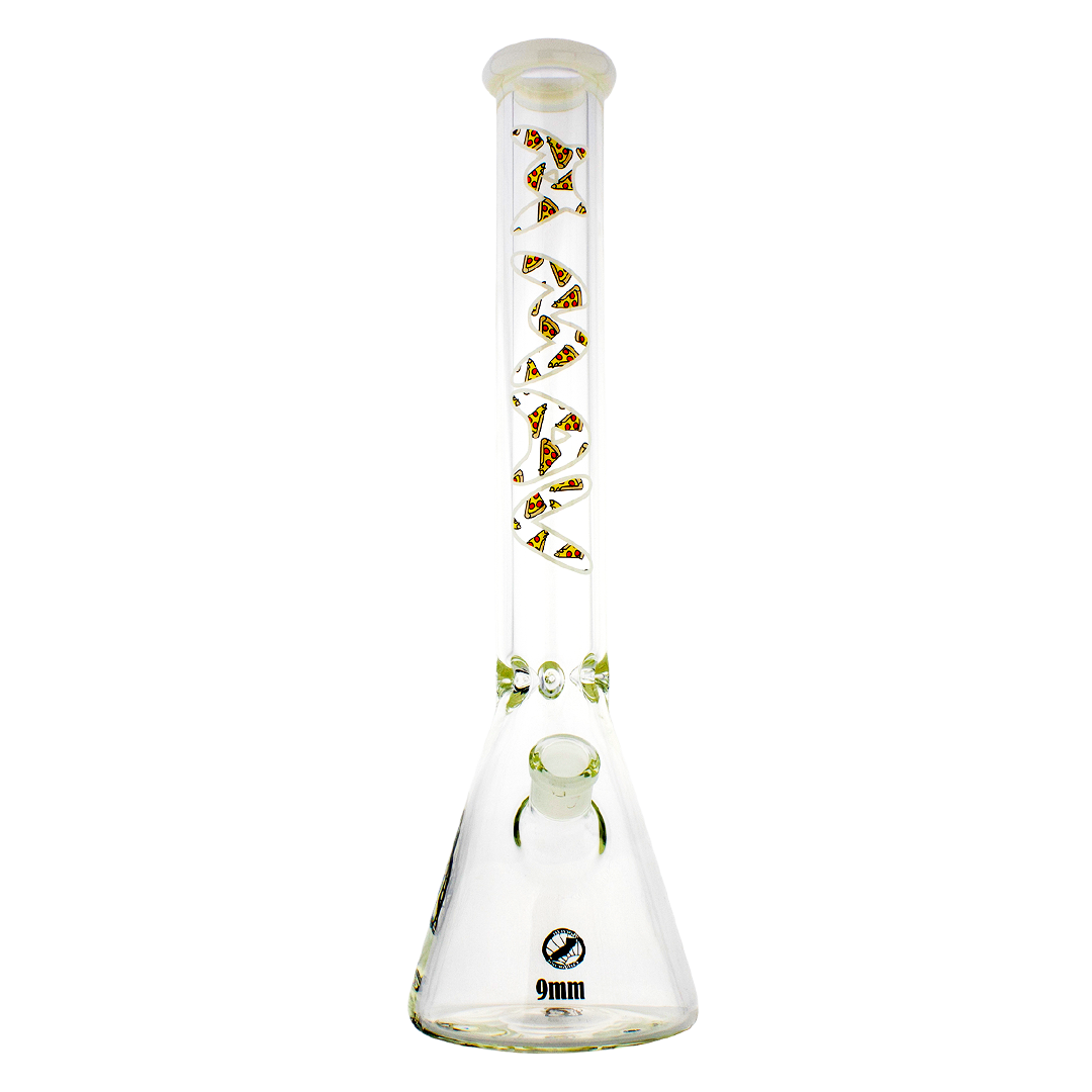 MAV Glass 18" Pizza Beaker Bong with 9mm thickness and heavy wall, front view on white background