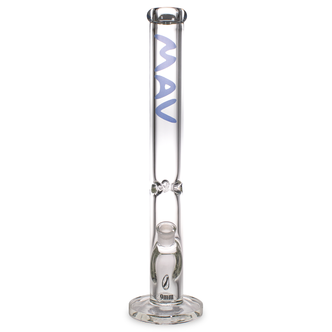 MAV Glass 18" Straight Tube Bong, 9mm Thick Heavy Wall, Front View on White Background