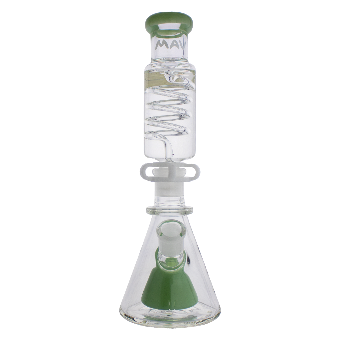 MAV Glass - Mini Pyramid Freezable Coil System Bong with Slitted Percolator, Front View